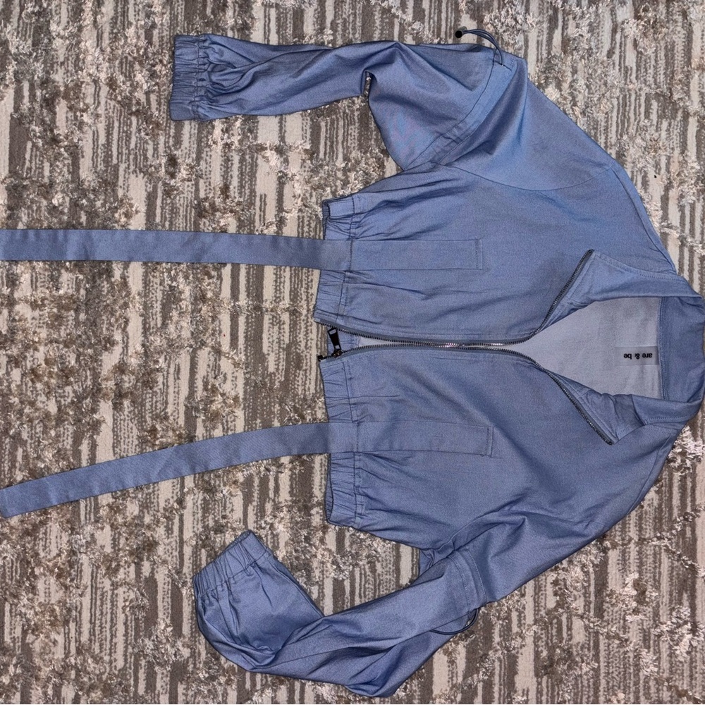 Blue Cropped Jacket with Belt